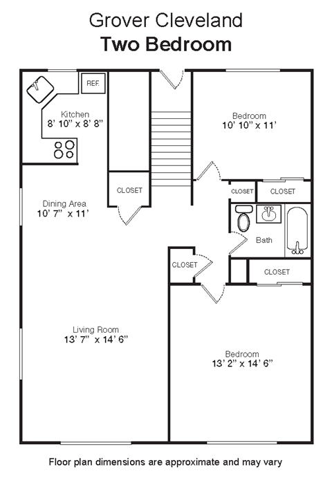 Floor plan for 2 beds, 1 bath